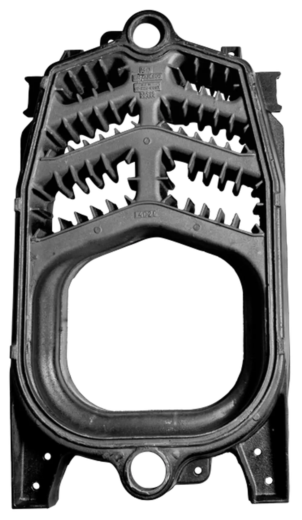 Gussglied in schwarzer Farbe, verwendet in Wolf-Produkten, mit strukturierten Oberflächenprofilen zur Funktionalität. Ideal für technische Anwendungen.